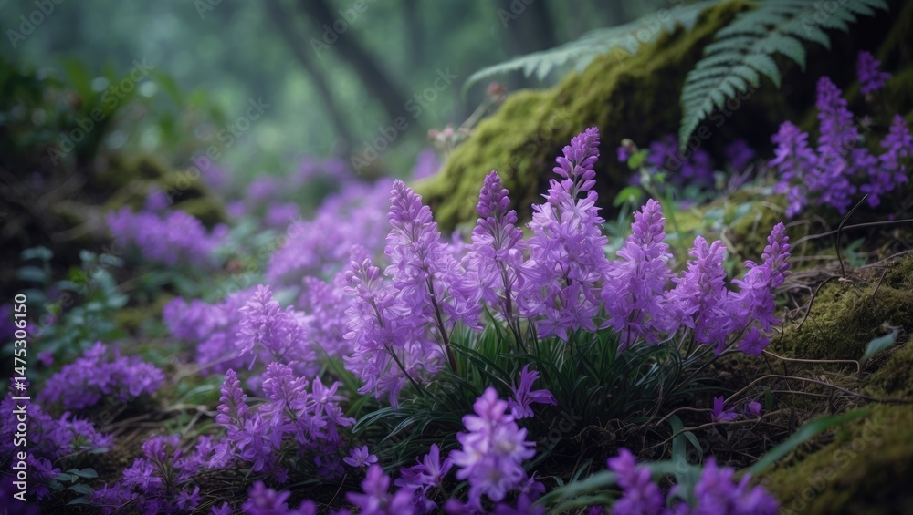 Obraz premium Colorful bush of purple blossoms near hiking trail