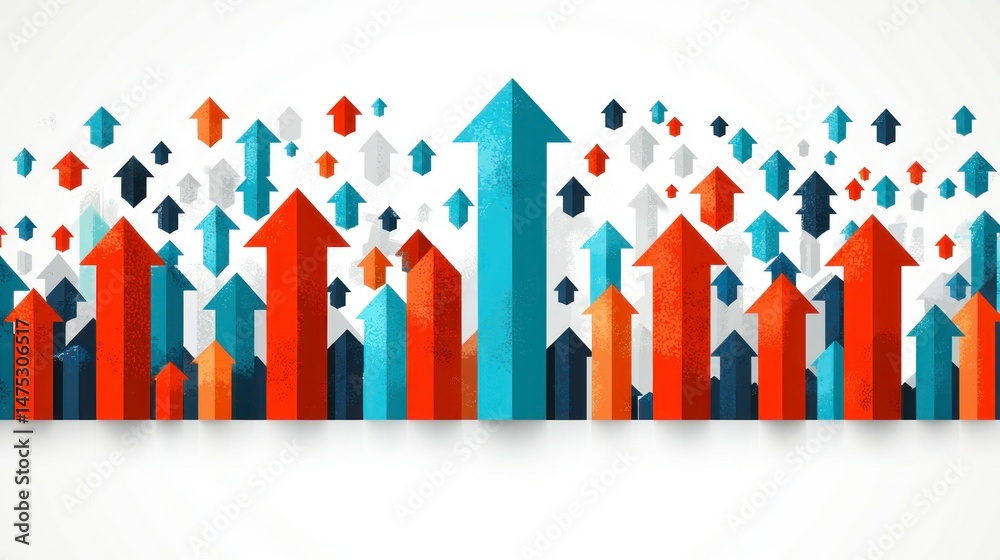 Fototapeta premium Upward-pointing arrows of vibrant colors ascend