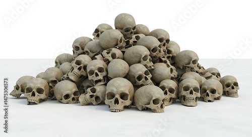 Pile of Skulls: 3D Render of Human Skulls - Stock Image