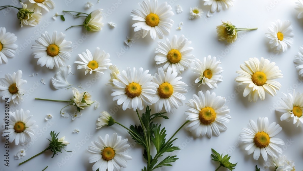 Obraz premium Chamomile daisies with white blooms in a garden setting.