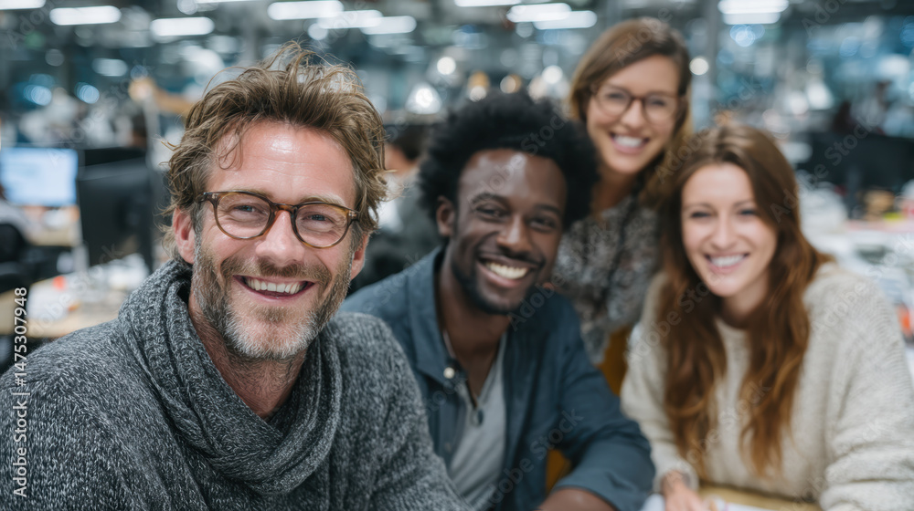 Fototapeta premium A group of professionals in a modern office working together, celebrating diversity in the workplace