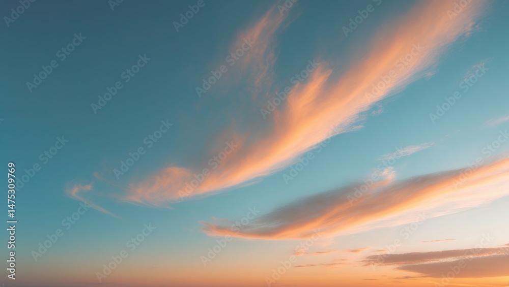 Fototapeta premium Majestic Orange Sky and Beautiful Gold Cloud at Sunset and Sunrise in Summer, Emphasizing Peaceful Nature and Bright Scenic Backgrounds