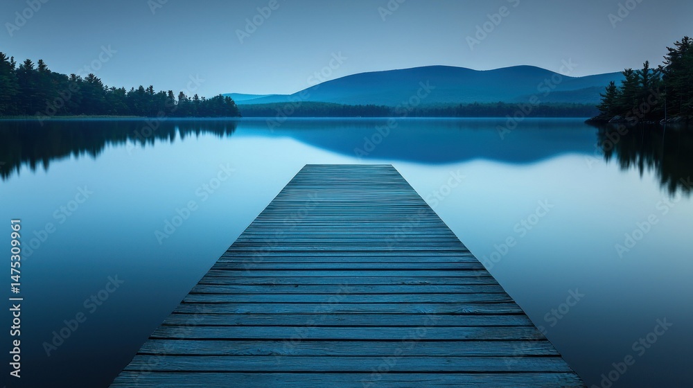 Obraz premium A long wooden dock extending into a calm lake landscape