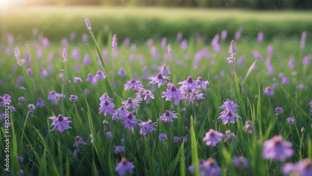 Purple wild flowers blooming in a meadow captured in slow motion Purple wild flowers blooming in a meadow captured in slow motion