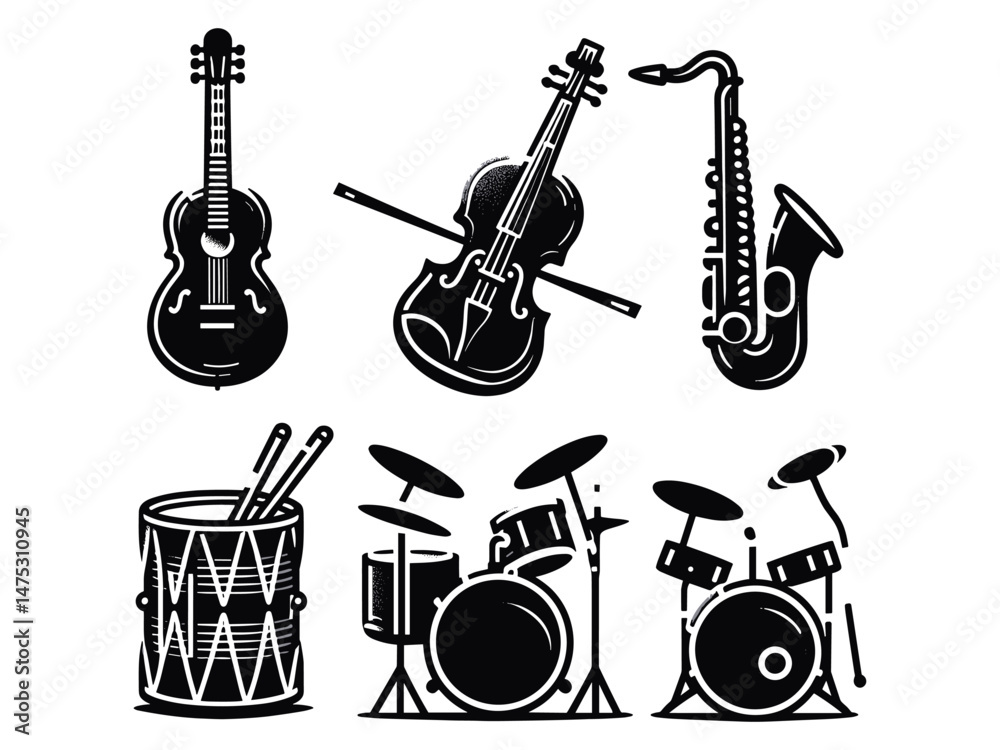 Obraz premium Music Instruments Vector Icon Pack
