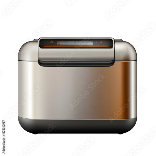 a photo of a modern silver and black toaster with a clear glass lid isolated on transparent background.