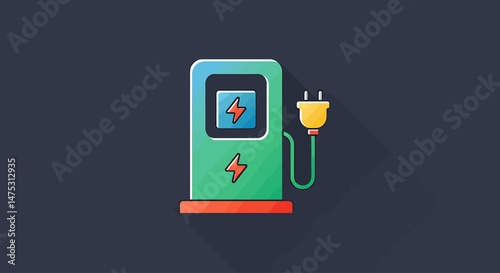 Vector icon of a modern electric vehicle charging station in flat style with bold colors, perfect for eco transport, EV infrastructure, and mobility projects.