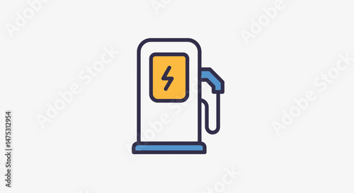 Vector icon of a modern electric vehicle charging station in flat style with bold colors, perfect for eco transport, EV infrastructure, and mobility projects.