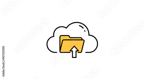 Line-art vector icon of a cloud folder with upload arrow, perfect for cloud computing, online backup, file sharing services, and digital infrastructure visuals.