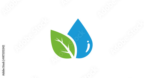 Monochrome vector icon of a green leaf and water drop representing eco-friendly living, ideal for sustainability blogs, environmental campaigns, green products, and conservation visuals.