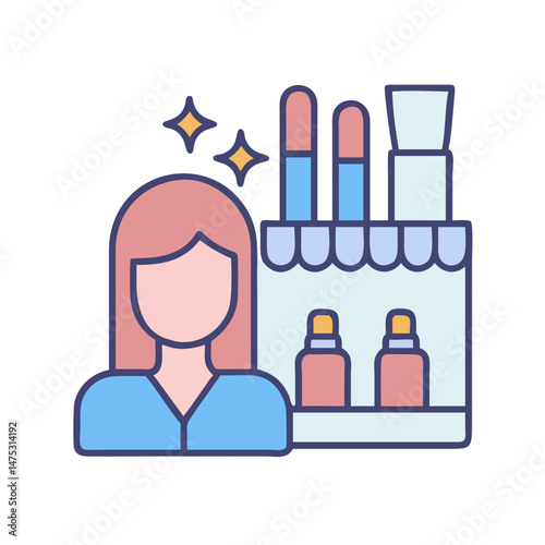 Flat illustration of a woman at a beauty store