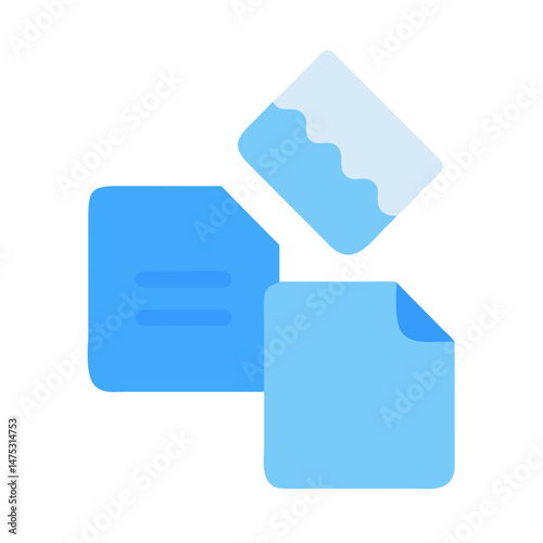 Blue paper sheets floating on a black isolated background
