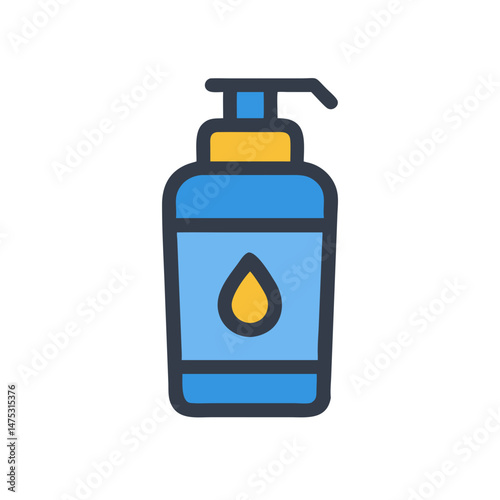 Simple blue and yellow pump bottle for personal care