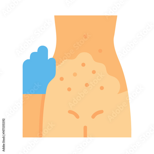 Flat illustration of skin irritation exam with gloved hand