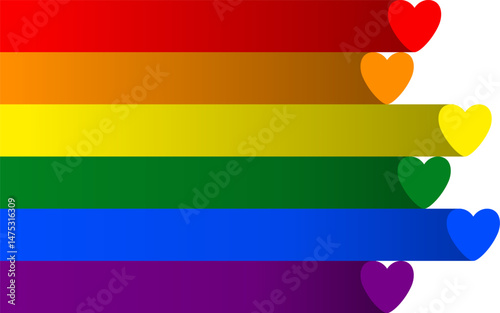 LGBT flag with hearts, LGBT Pride with hearts in papercraft style