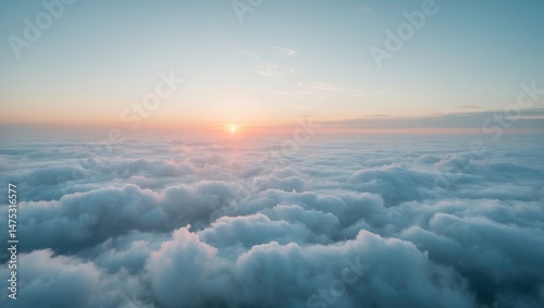 Fototapeta Naklejka Na Ścianę i Meble -  Peaceful morning scene with white clouds and blue sky above mountains