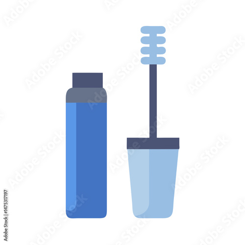 Flat vector illustration of mascara tube and brush applicator