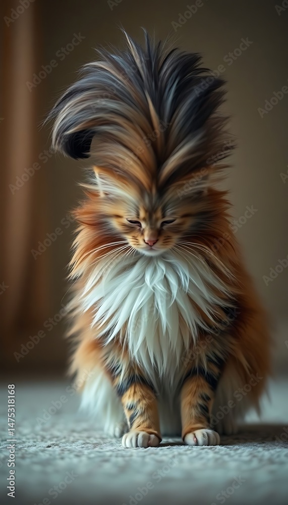 Fototapeta premium small fluffy cat sitting on top of a carpet