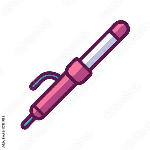 Stylized pink curling iron on black background illustration
