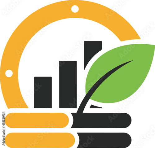 coin with abstract bar graph and leaf concept