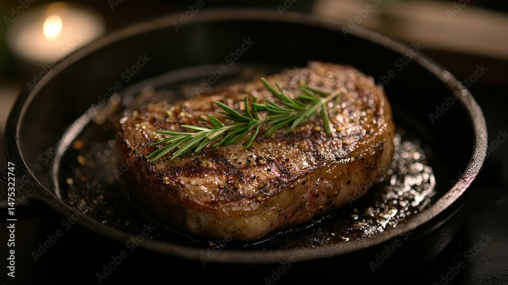 Perfectly seared steak in cast iron skillet Perfectly seared steak in cast iron skillet