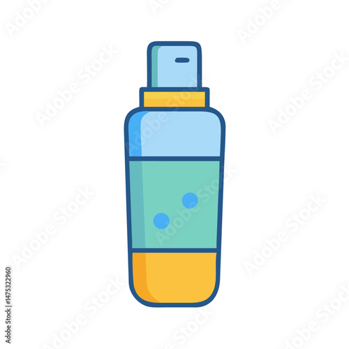 Stylized cosmetic bottle illustration with modern and playful aesthetic