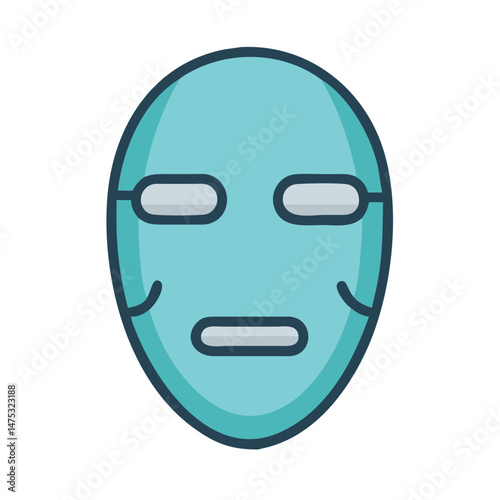 Blue flat face mask on isolated black background graphic