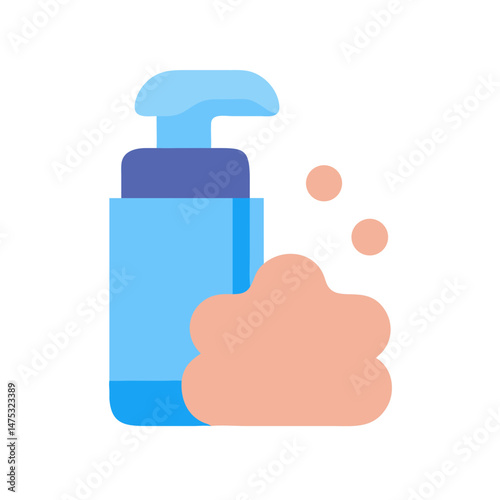 Blue pump bottle with foam and dots on black