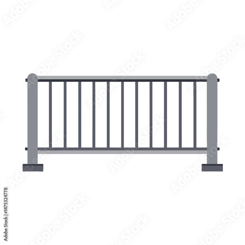 Metal safety barrier in front view on White Background