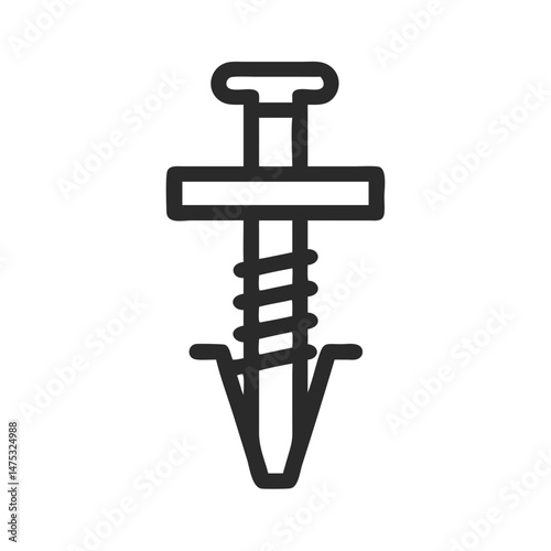 Outline of a black plastic rivet on White Background