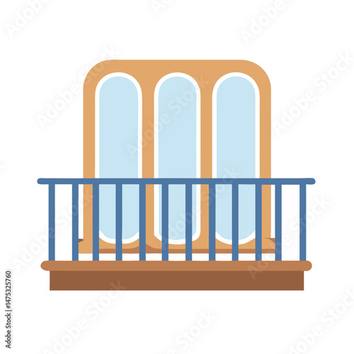 Charming balcony with arched windows, flat vector illustration