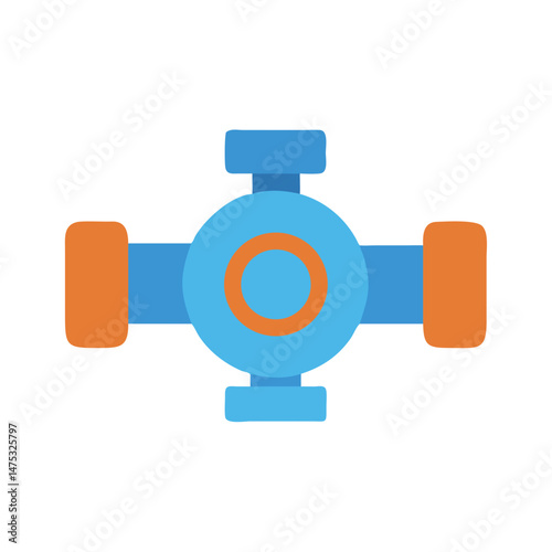 Blue and orange cross-shaped object in flat design style