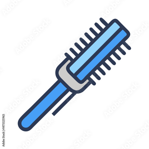 Stylized blue hairbrush isolated on black background, centered composition