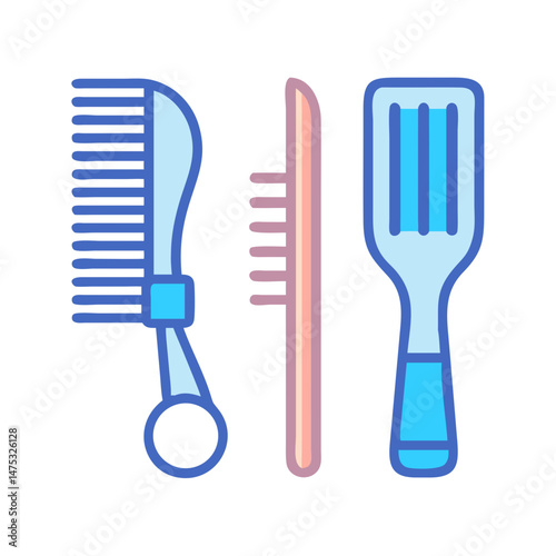Stylized hair comb set illustration on black background