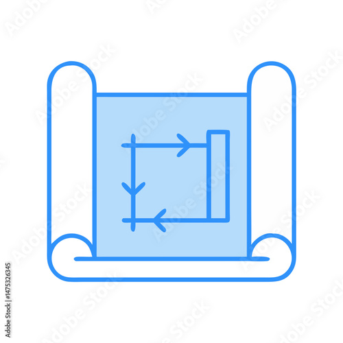 Blueprint icon illustrating architectural plans on a rolled paper