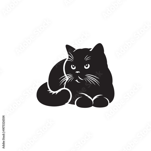 British Shorthair Vector Silhouette: Iconic and Sturdy Cat Illustration in Clean Vector Style, Showcasing the Breed’s Round Face, Plush Coat, and Distinctive Stocky Build in Profile.
