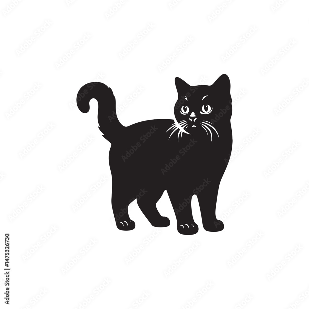 Obraz premium British Shorthair Vector Silhouette: Iconic and Sturdy Cat Illustration in Clean Vector Style, Showcasing the Breed’s Round Face, Plush Coat, and Distinctive Stocky Build in Profile. 