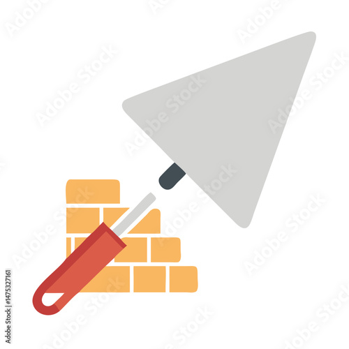 Trowel and brick wall illustration on a White Background