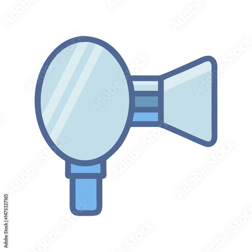 Stylized blue illustration of a medical ventilator on black
