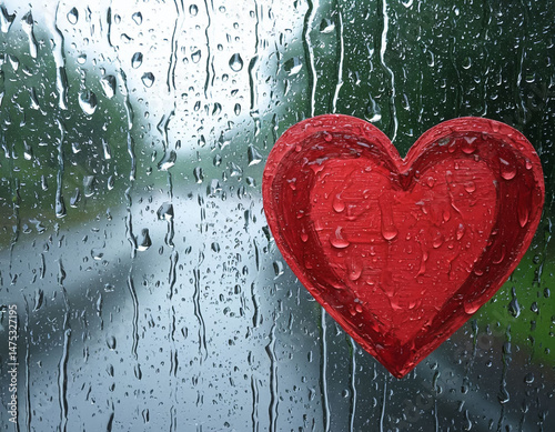 Heart on wet glass. AI generated.