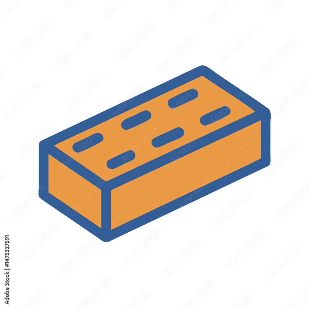 Isometric orange brick with blue outlines on White Background