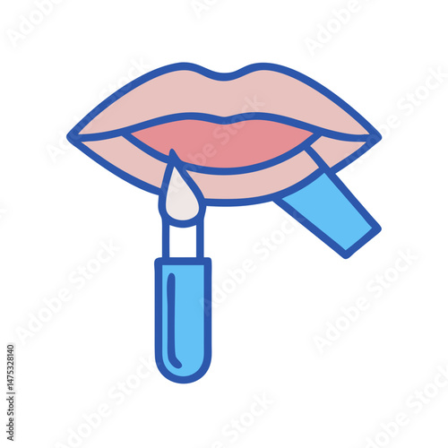 Applying lip gloss to lips in graphic style