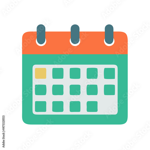 Flat design calendar icon, teal and orange, White Background