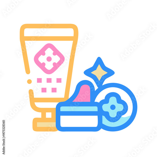 Colorful flat vector illustration of skincare product and accessories