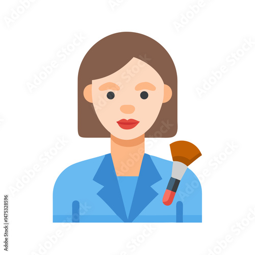 Professional makeup artist illustration with brush on black background