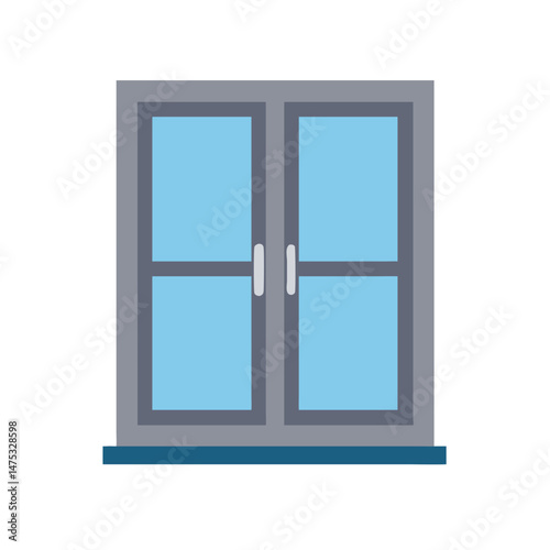 Modern window illustration with blue sky, gray frame element