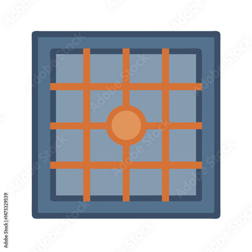 Geometric graphic of a window with bars over black