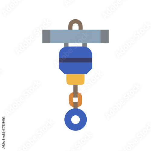 Blue and grey industrial hoist illustration on White Background