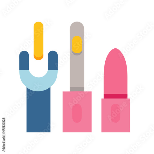 Minimalist icon illustration of makeup and cosmetic supplies