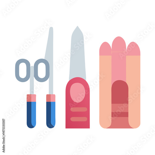 Simple flat illustration of manicure set on black background